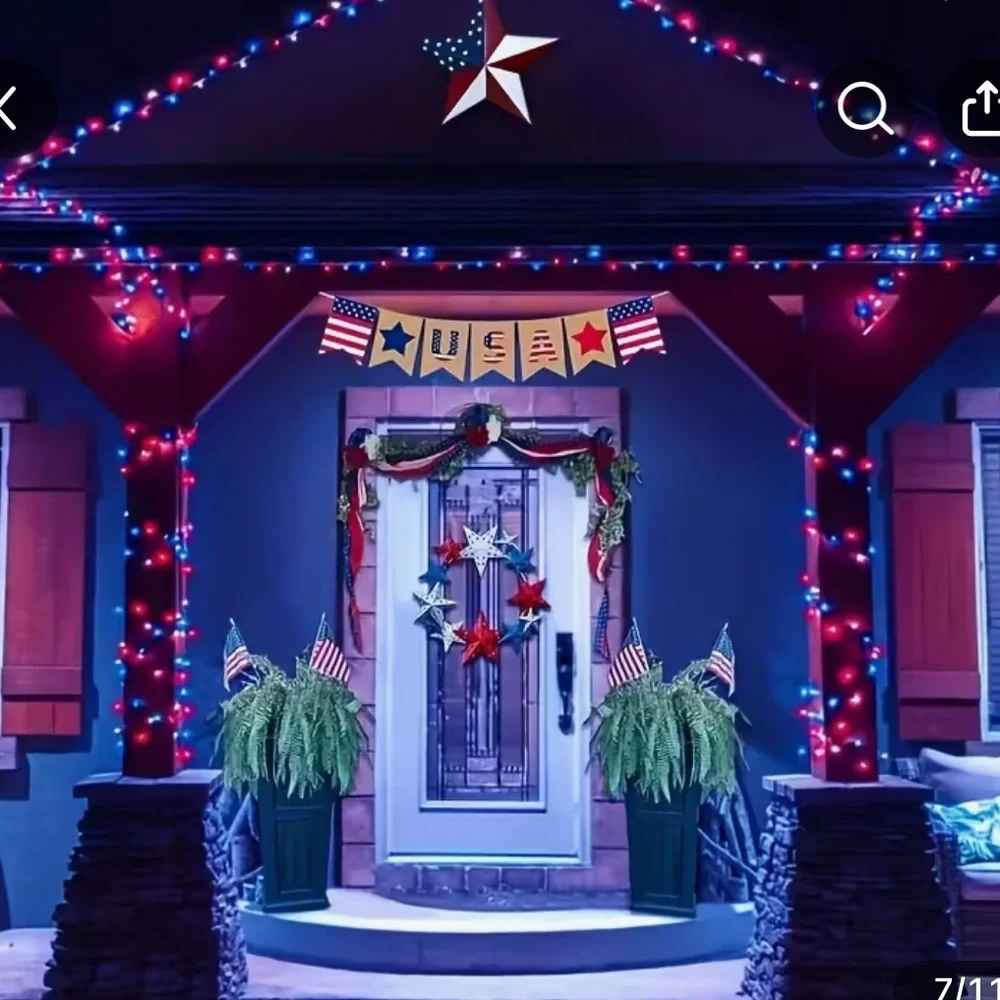 Red White Blue Solar Lights Outdoor LED Waterproof Lights